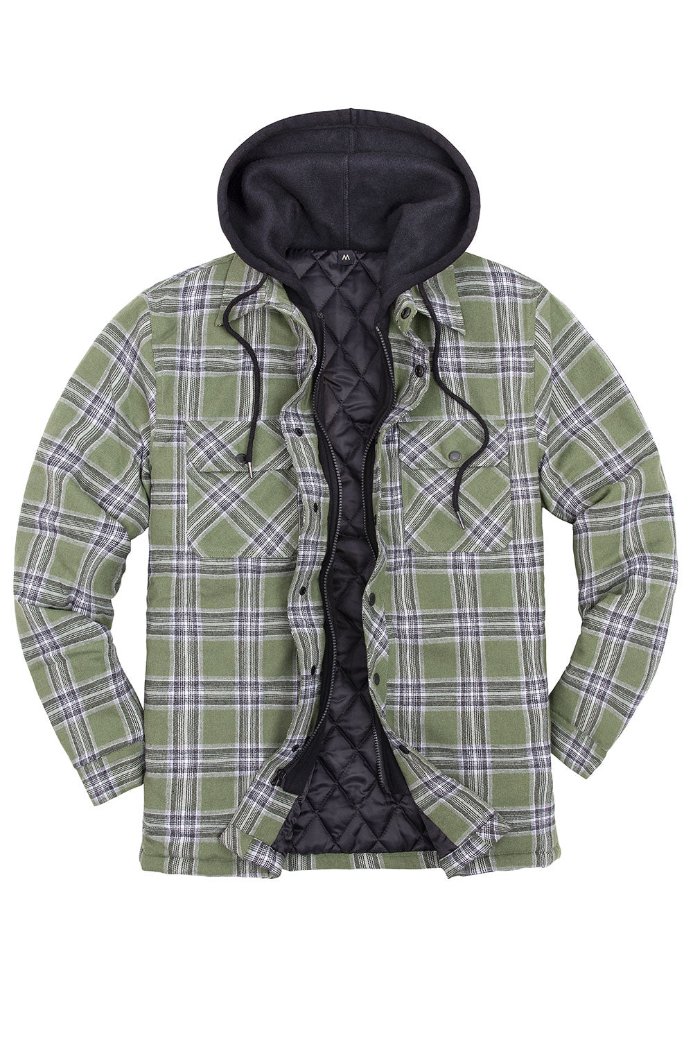 Men's Thicken Plaid Hooded Flannel Shirt Jacket with Quilted Lined