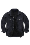 Front view of boys black buffalo plaid shirt jacket