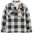 Front view of kids checkered grey flannel shacket