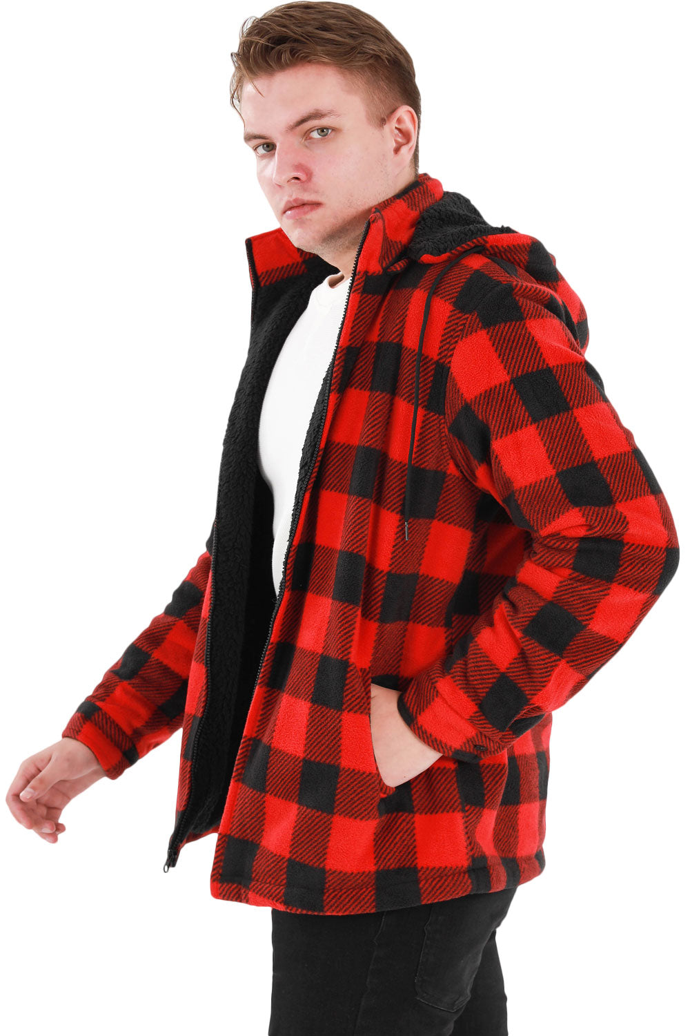 Mens Red And Black Plaid Shirt Jackets