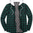 Front view of dark green men's button down plaid flannel shirt jacket