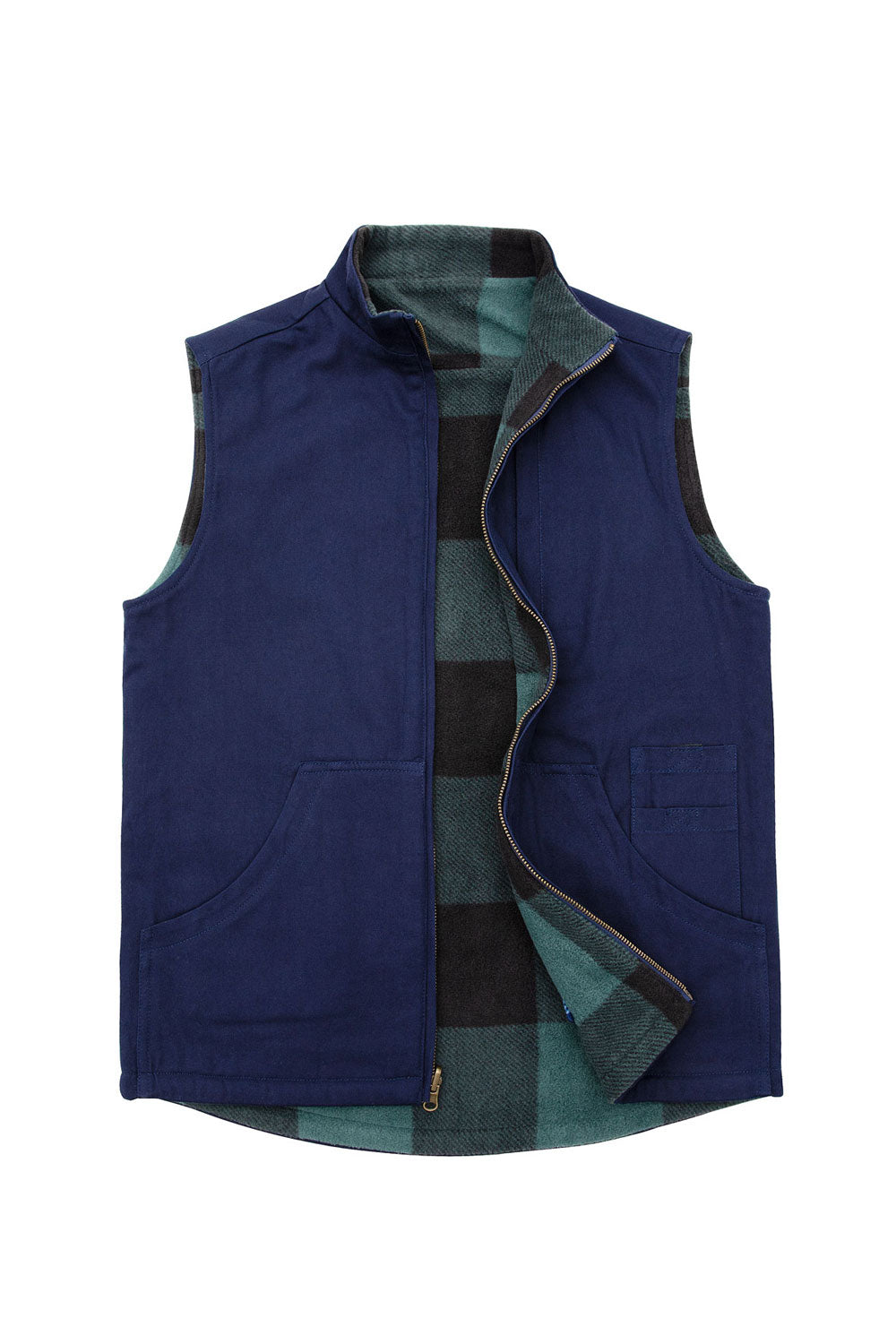 Men's Reversible Vest Plaid Fleece Lined Outdoor Work Travel Vests