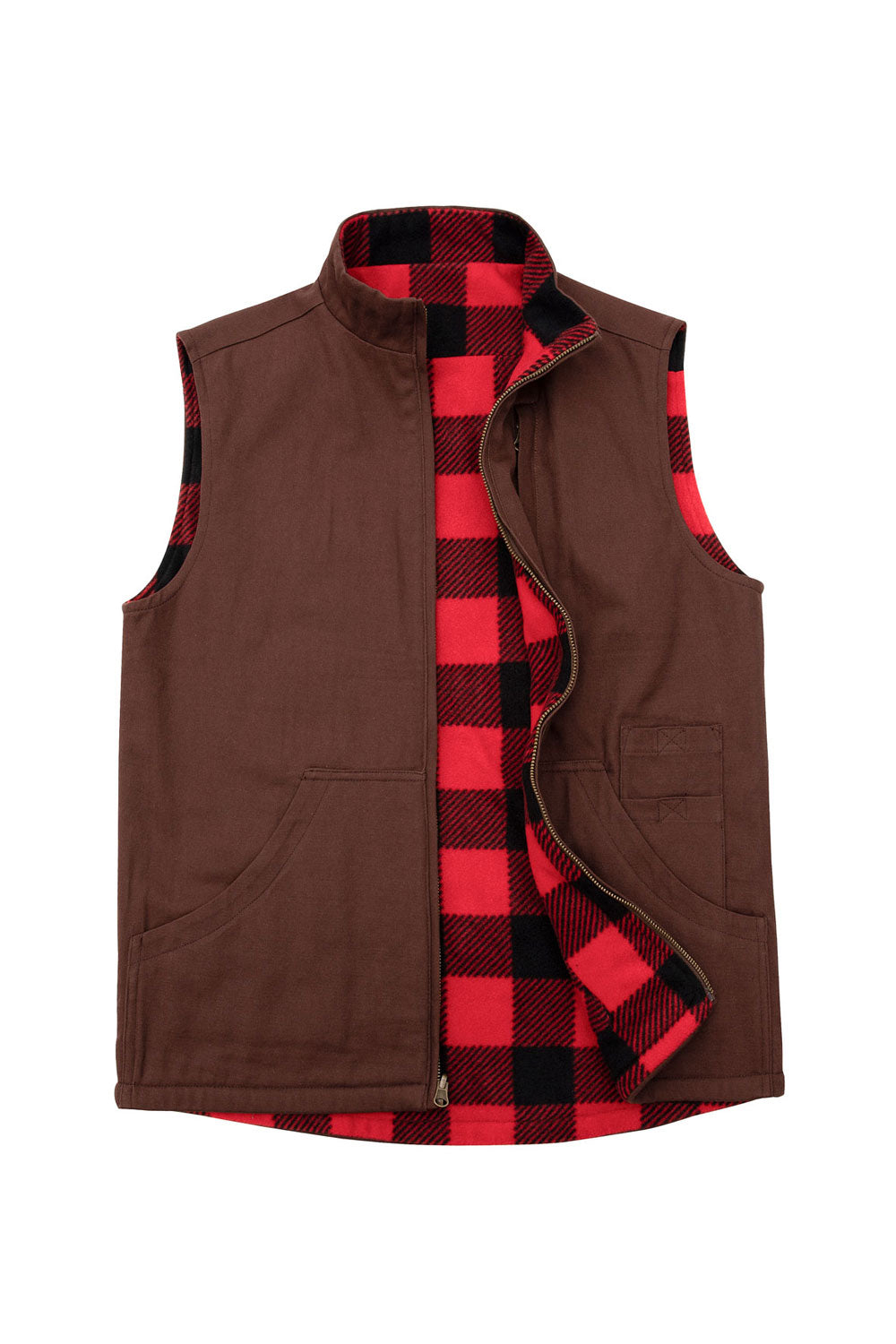 Men s Reversible Vest Plaid Fleece Lined Outdoor Vests FlannelGo
