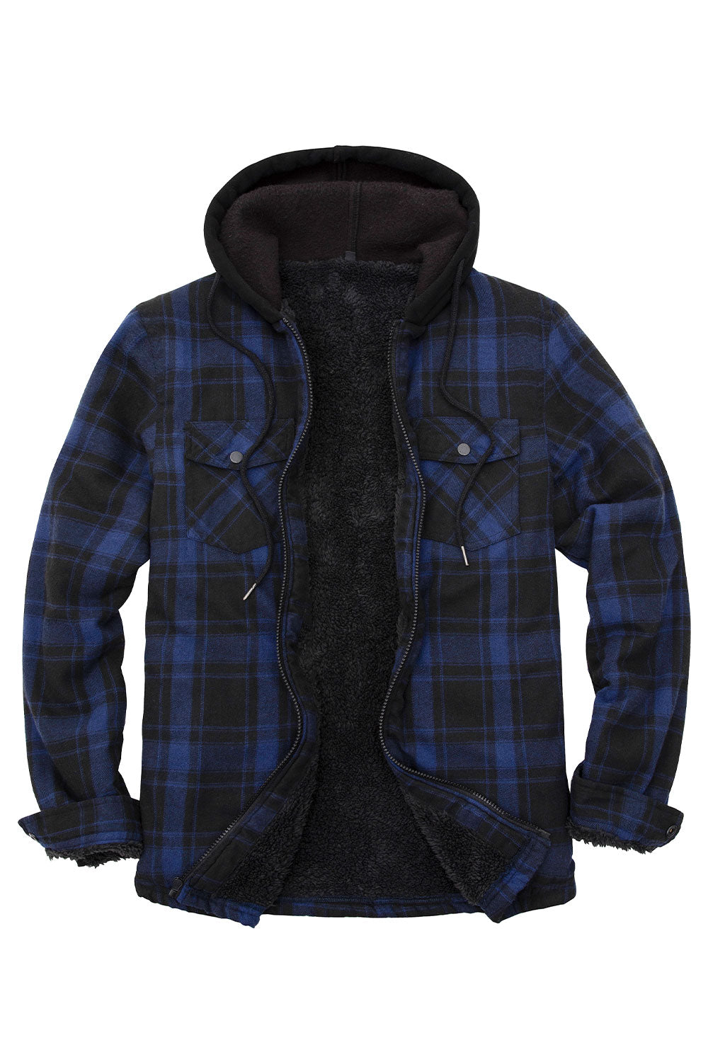 Men's Sherpa Lined Full Zip Up Plaid Flannel Hooded Jacket
