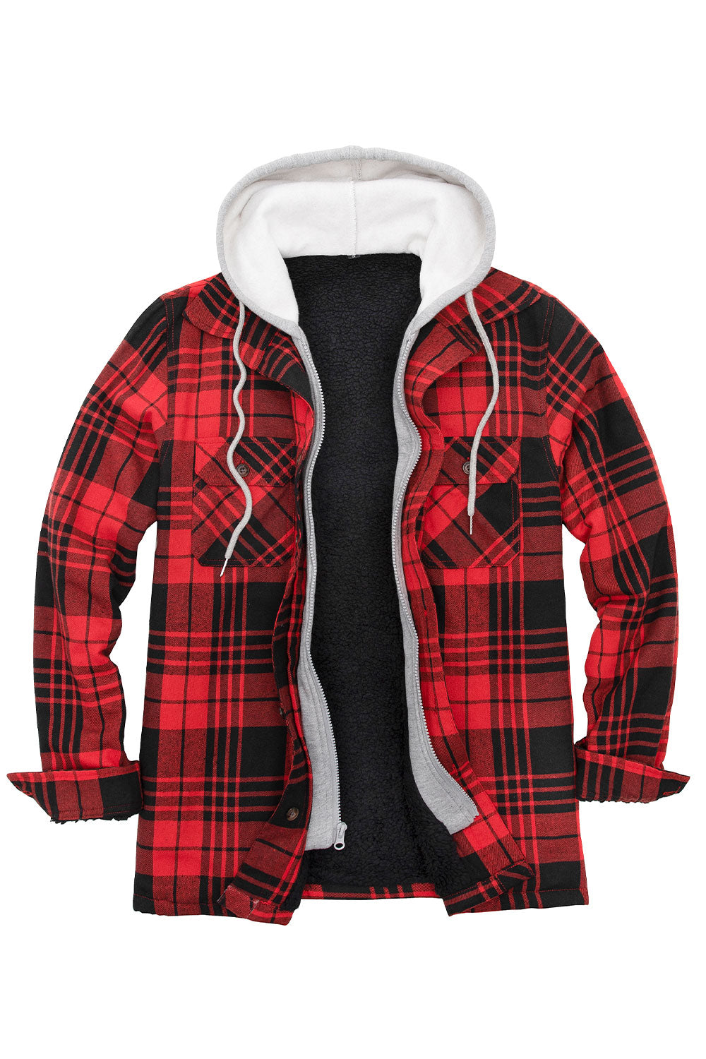 Mens Flannel Fleece Lined Flannel Shirt With Hood Mens Clothing
