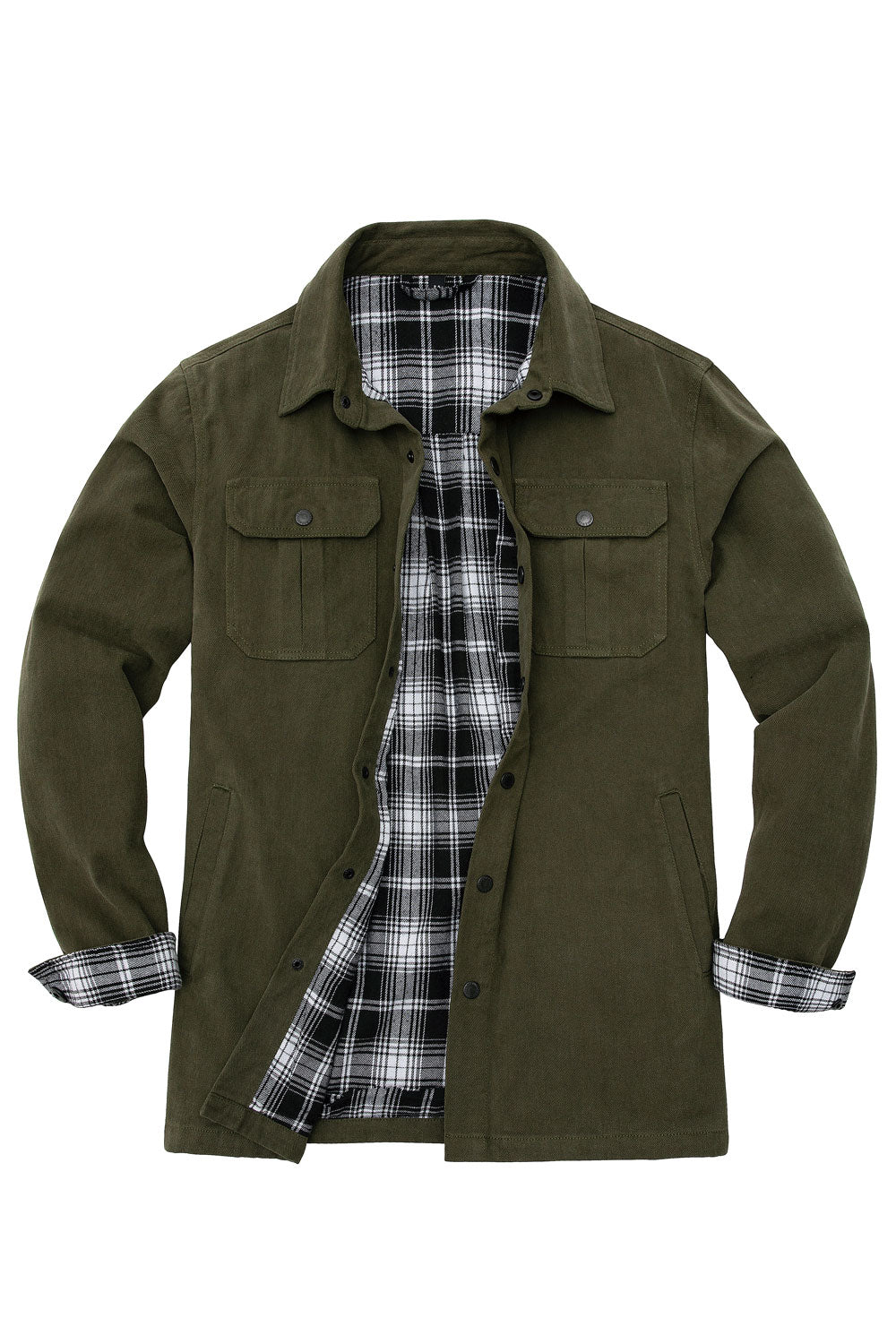 Men's Flannel Lined Heavy Washed Cotton Outdoor Utility Shirt Jacket