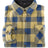 A high view of folded yellow men's cozy button plaid shirt jacket with sherpa lining