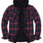 Front view of dark red men's zipper flannel shirt jacket with hood 