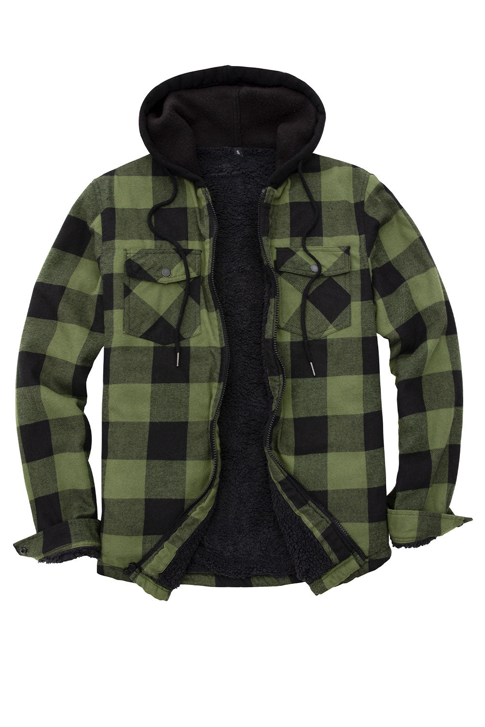 Men's Sherpa Lined Flannel Shirt Jacket with Hood FlannelGo