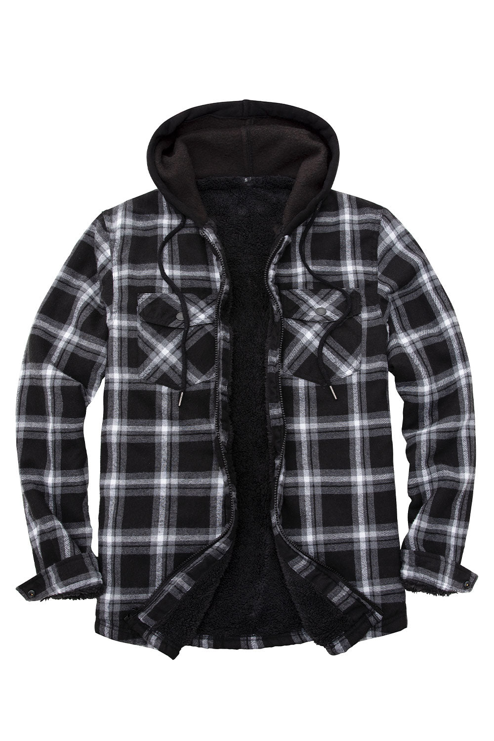 Men's Sherpa Lined Full Zip Up Plaid Flannel Hooded Jacket