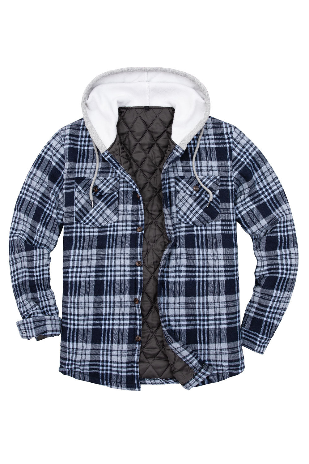 Men s Quilted Lined Flannel Shirt Jacket with Hood FlannelGo