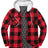 Front view of buffalo red men's button down plaid flannel shirt jacket