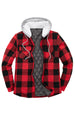 Front view of buffalo red men's button down plaid flannel shirt jacket