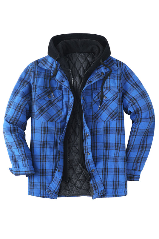 Men's Thicken Quilted Lined Plaid Hooded Flannel Jacket