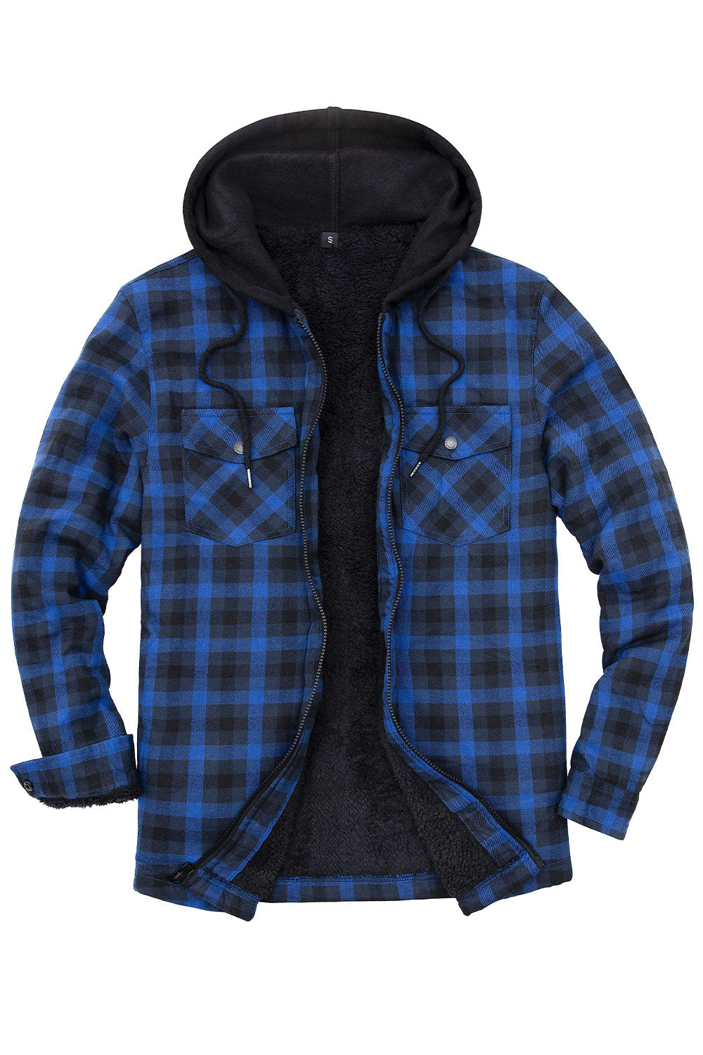 Men's Sherpa Lined Flannel Shirt Jacket with Hood,Plaid Shirt-Jac