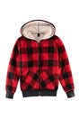 Front view of kids red sherpa lined hooded sweatshirt jacket