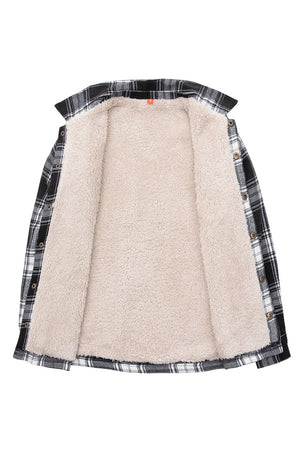 Front view of the lining of toddler cozy sherpa lined flannel shacket
