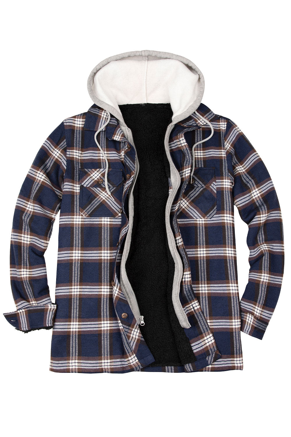 Men s Fuzzy Sherpa Lined Zip Up Plaid Flannel Shirt Jacket with Hood Light Green S