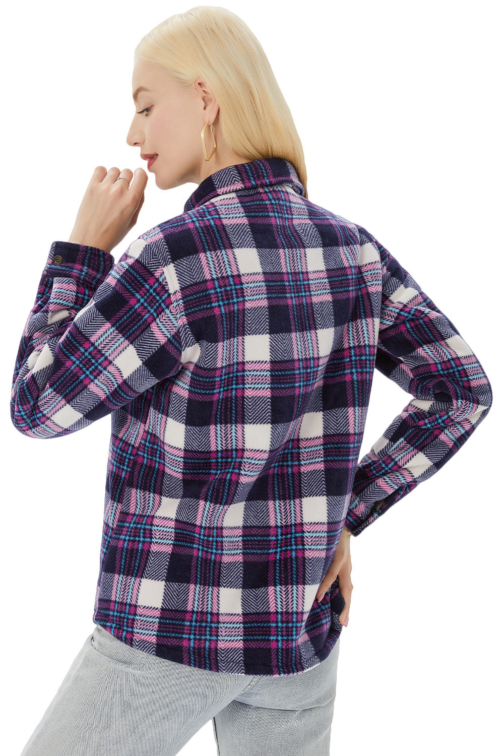 Women's Sherpa Lined Throughout Shirt Jacket Button Up Plaid Jacket